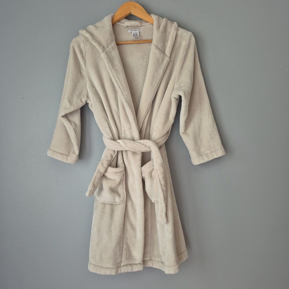 Pottery Barn Kids Cream Sherpa Soft Lion Critter Tie Waist Hooded Robe Kids 8-10